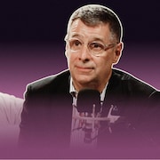 Le chef du Parti conservateur du Qu&eacute;bec, &Eacute;ric Duhaime, et le journaliste Olivier Arbour-Masse.