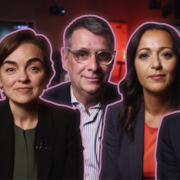 Christine Fr&eacute;chette (Coalition avenir Qu&eacute;bec), &Eacute;ric Duhaime (Parti conservateur du Qu&eacute;bec), Ruba Ghazal (Qu&eacute;bec solidaire) et Charles Milliard (Parti lib&eacute;ral du Qu&eacute;bec).