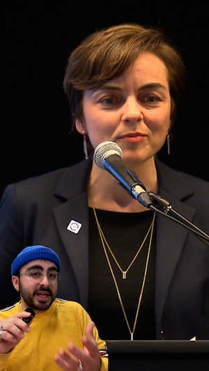 La politicienne Christine Fréchette et le journaliste Gali Bonin.